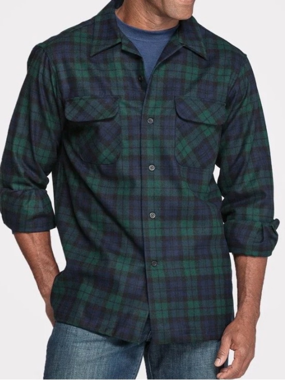Pendleton Board Shirt in Black Watch Tartan Plaid Button-Down Wool Size Small